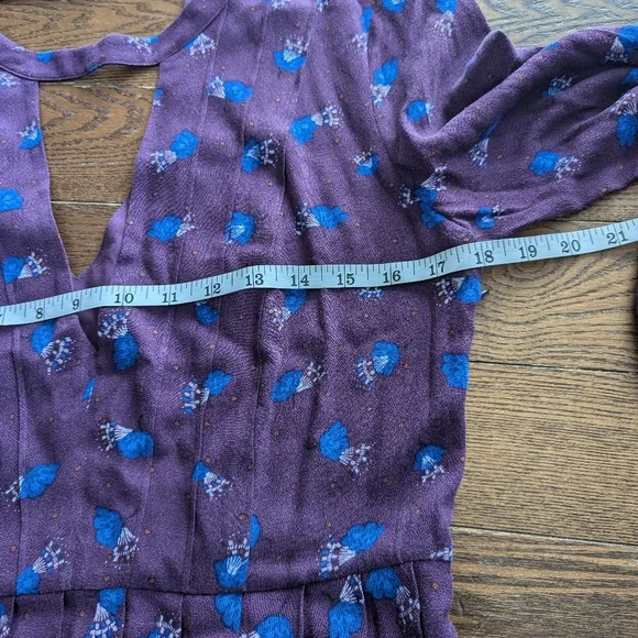 Free People Tegan Floral Purple Long Sleeve Keyhole Mini Dress Boho Hippie Fairy - Picture 12 of 16
